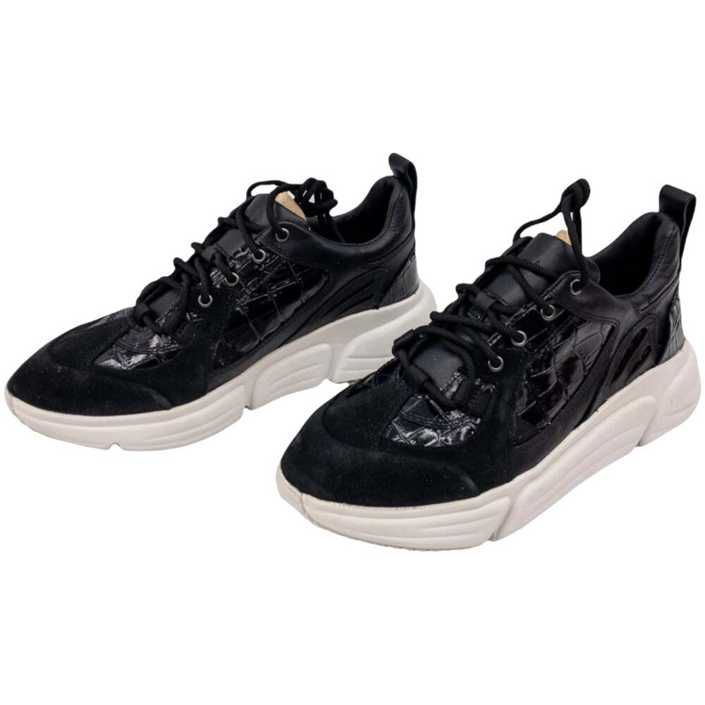 Clarks Tricomet Sneakers Women 7 Black Croc Embossed Lace Up Trigenic Trainers